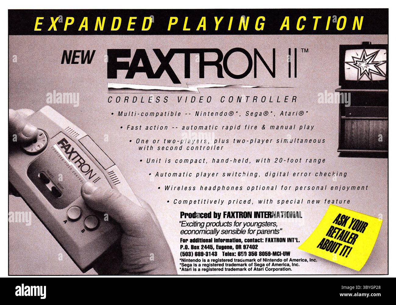 1989 Faxtron II contrôleur vidéo sans fil ad Banque D'Images