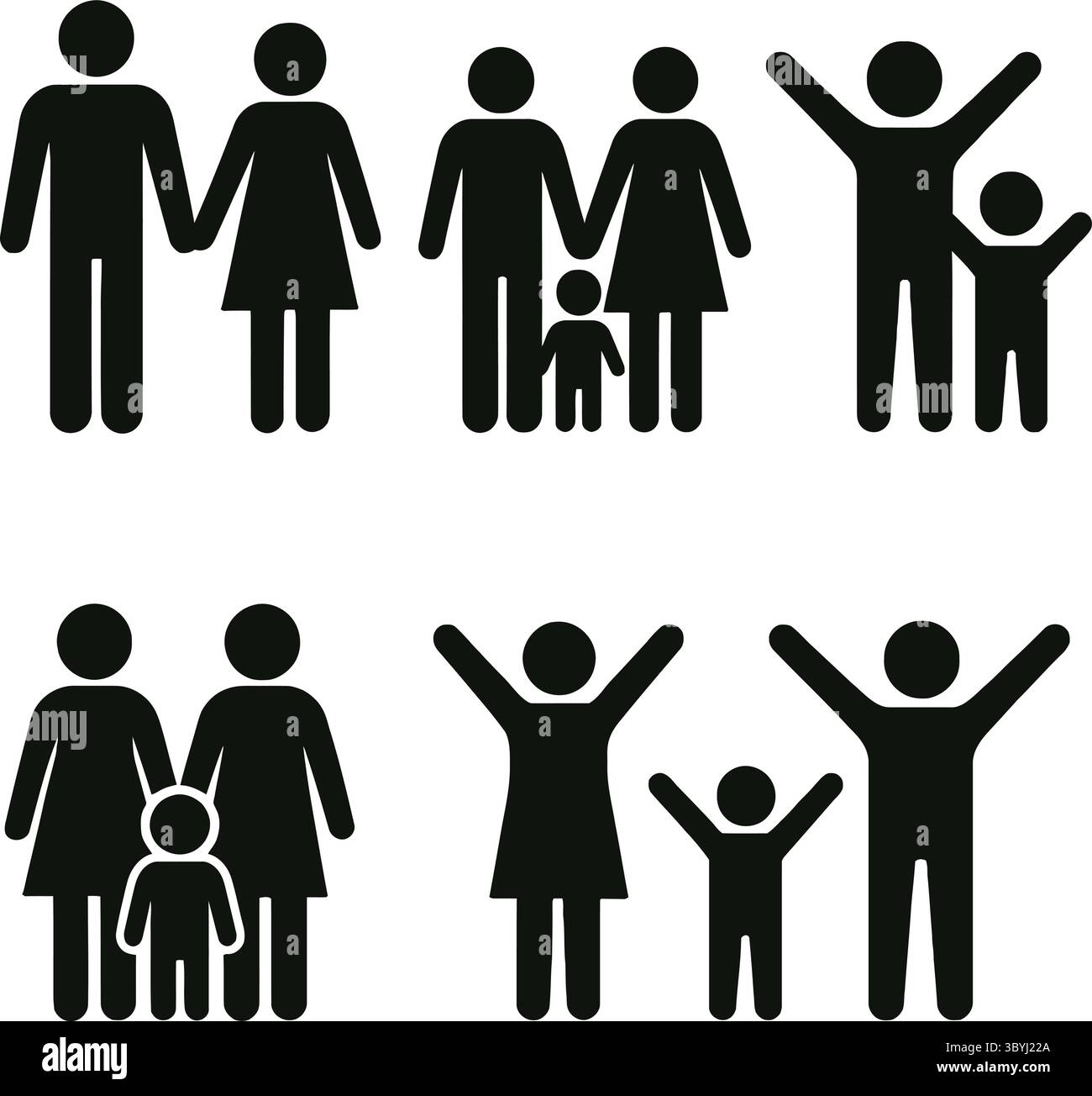 Silhouette noire et blanche illustrations de relations familiales et de poses Illustration de Vecteur