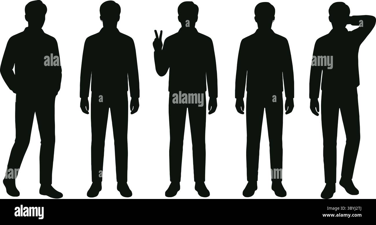 Silhouette noire et blanche illustrations d'hommes dans diverses poses Illustration de Vecteur