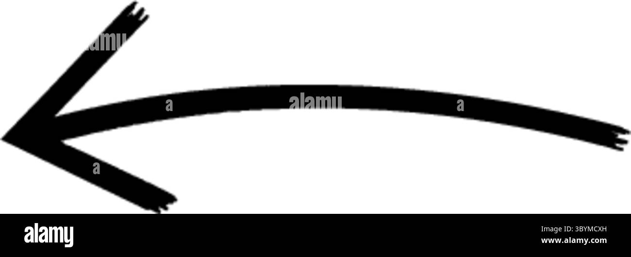 Une simple flèche noire dessinée à la main avec un arbre légèrement incurvé, pointant vers la gauche sur un fond blanc propre. Illustration de Vecteur