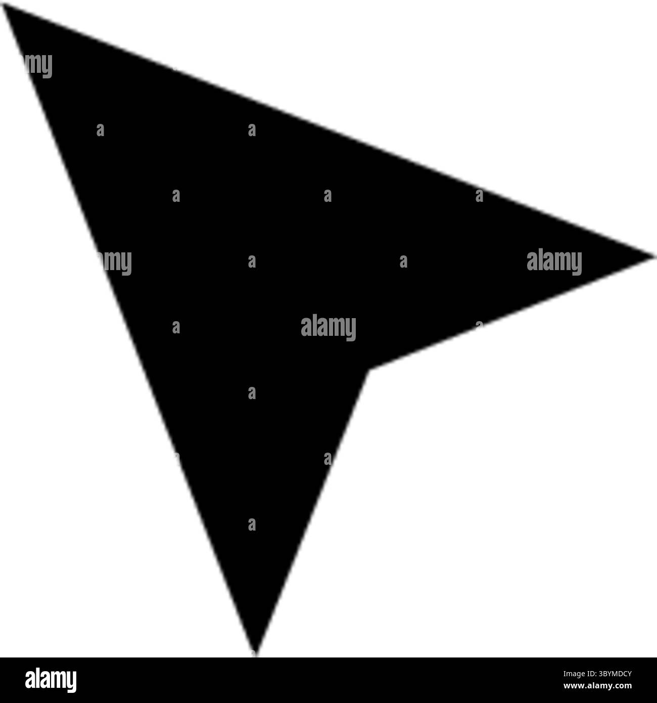 Une icône de flèche pointue et noire s'affiche sur un fond blanc éclatant, suggérant un curseur ou un outil de sélection. Illustration de Vecteur