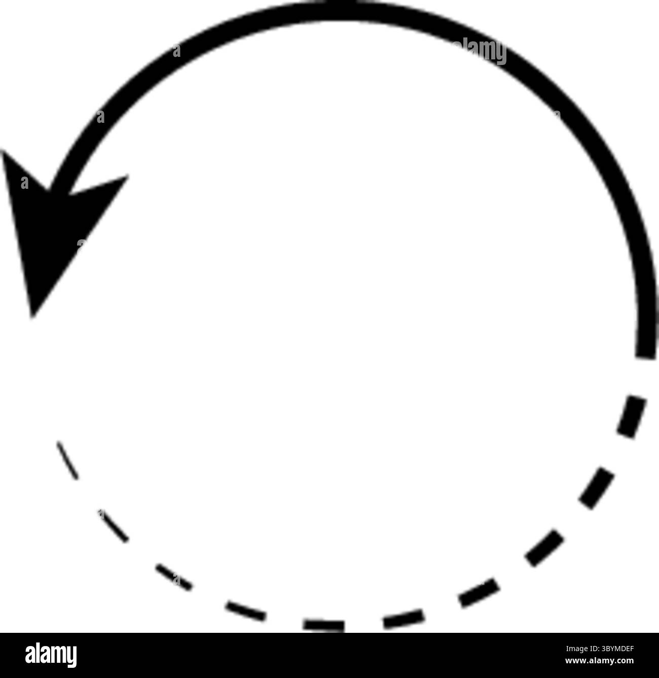 Une flèche noire forme un chemin courbe, suggérant un cycle ou un mouvement continu. Une partie du chemin est pointillée, indiquant une progression. Illustration de Vecteur
