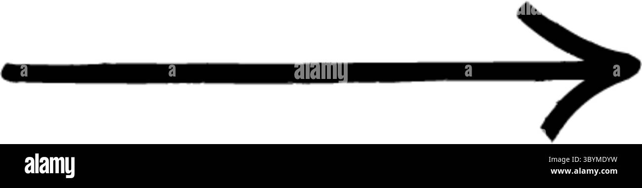 Une flèche noire grossière dessinée à la main avec une tige épaisse et une tête pointue indiquant la direction vers la droite. Illustration de Vecteur