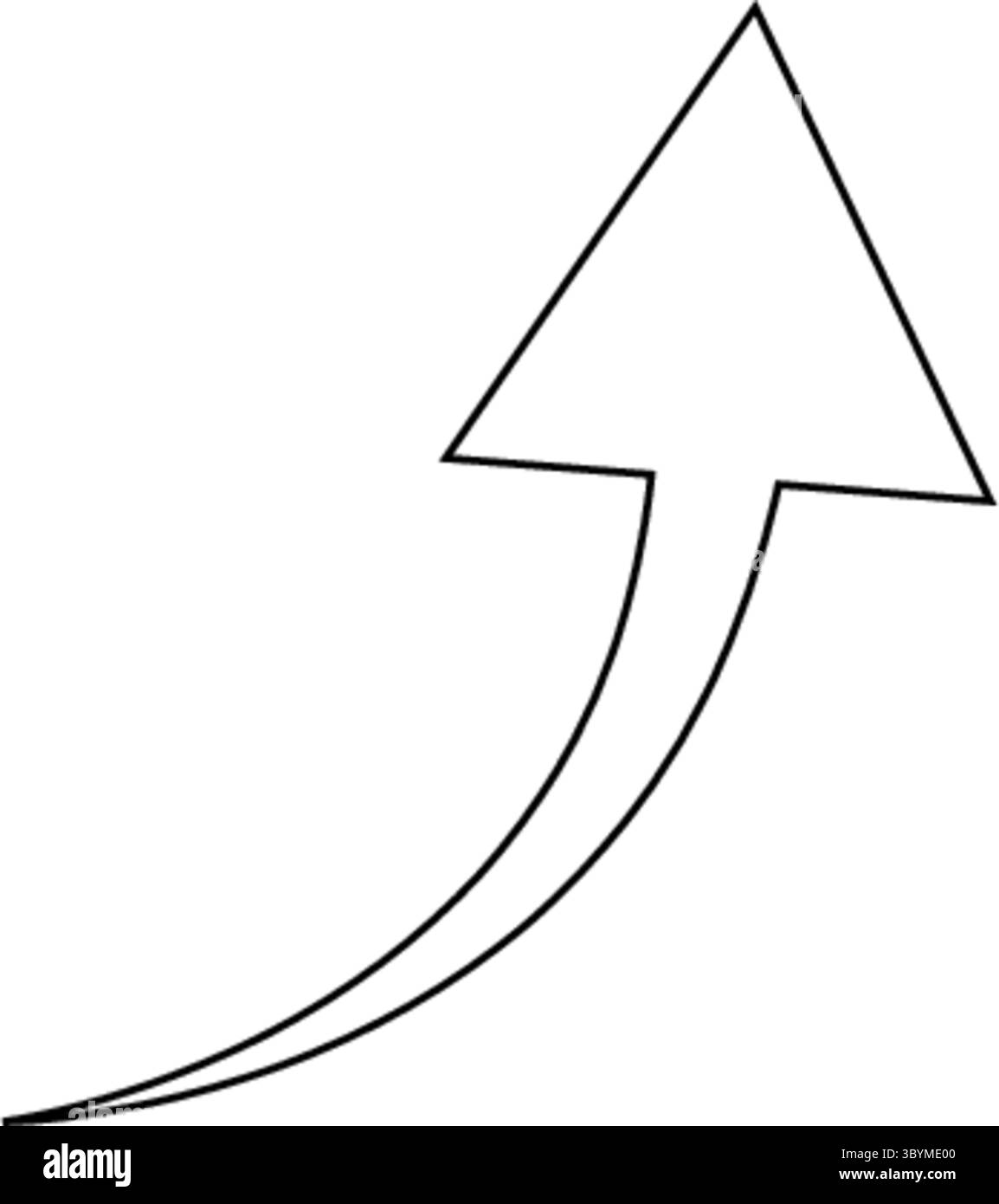 Une flèche simple, dessinée à la main, avec un arbre incurvé, pointant en diagonale vers le haut et vers la droite. Illustration de Vecteur