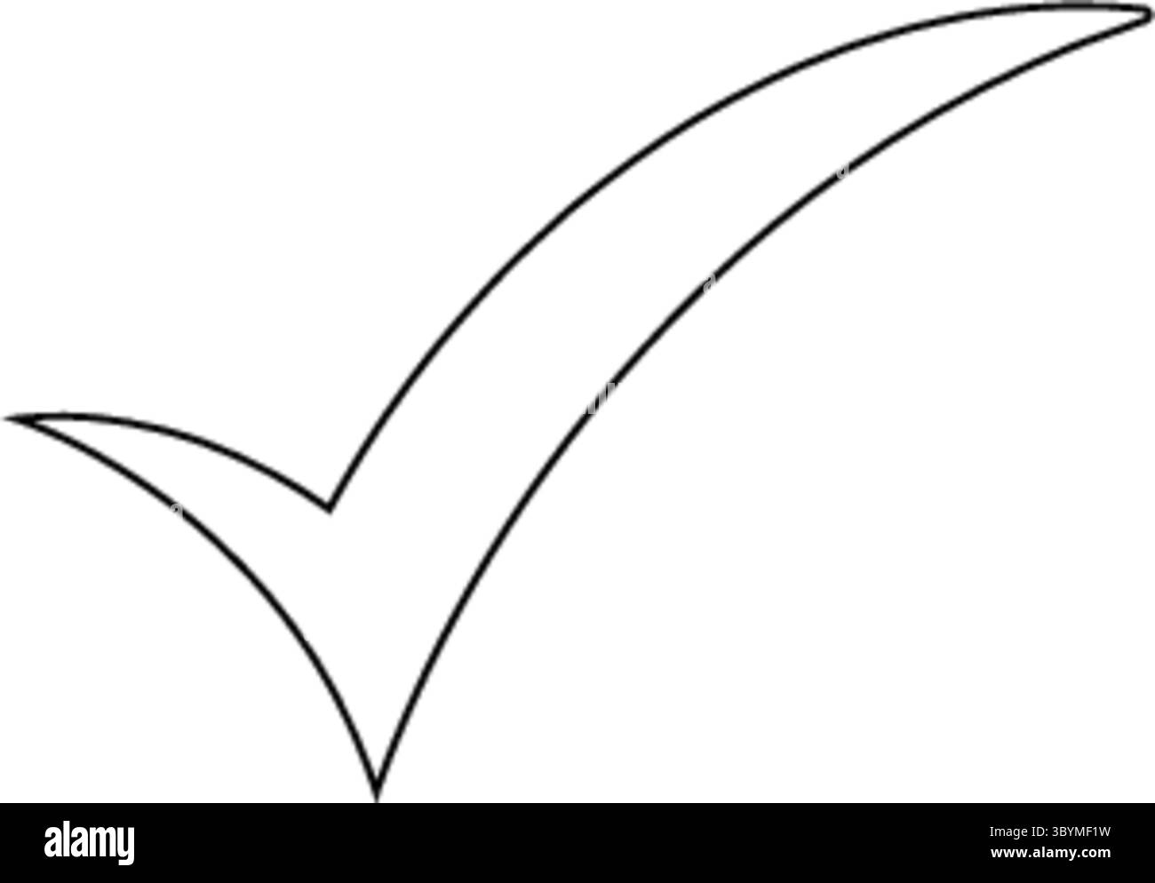 Contour minimaliste dessiné à la main d'une coche en noir sur fond blanc. C'est un graphique simple et épuré. Illustration de Vecteur