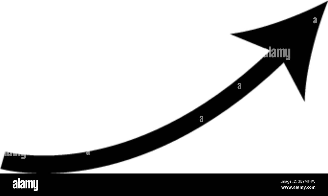 Une flèche noire épaisse et courbée dessinée à la main indique la progression vers le haut et la direction sur un fond blanc propre. Illustration de Vecteur