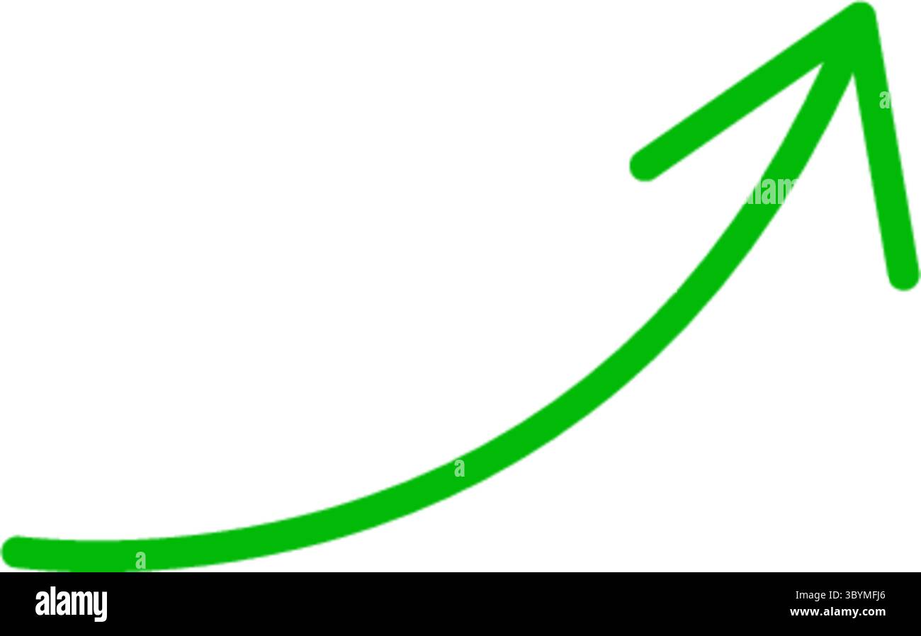Une simple flèche verte dessinée à la main se courbe vers le haut, symbolisant le progrès, le succès et le mouvement positif. Illustration de Vecteur