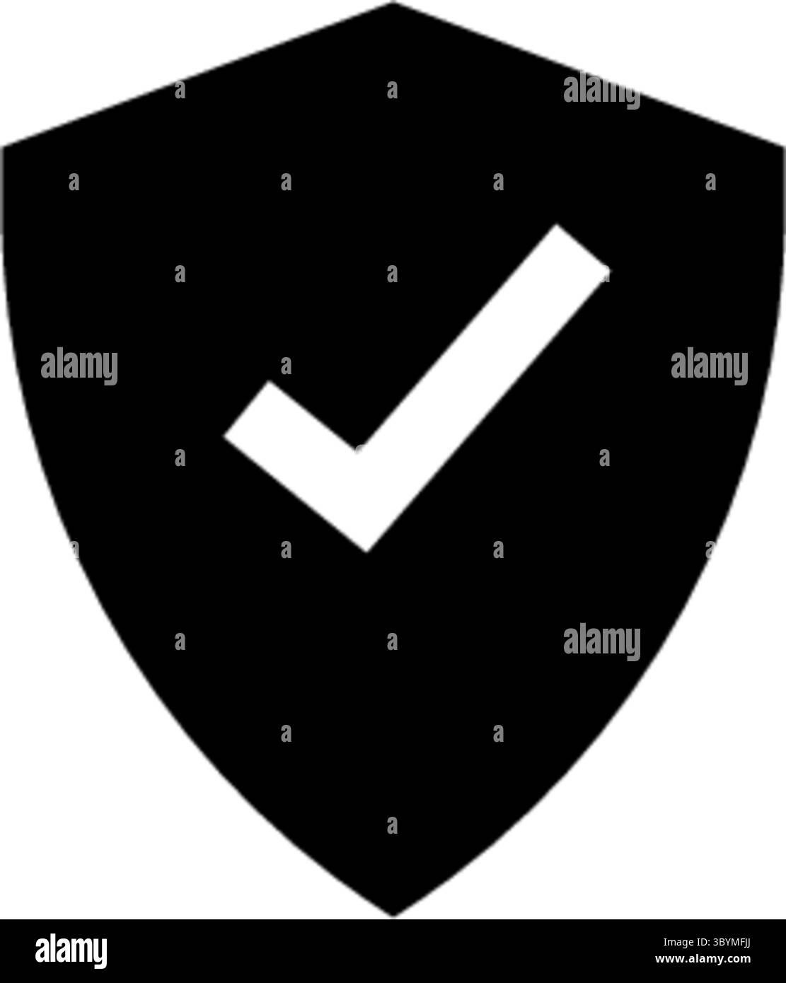 Une icône de bouclier noir simple et audacieux avec une coche blanche à l'intérieur, représentant la sécurité, la protection et la vérification. Illustration de Vecteur