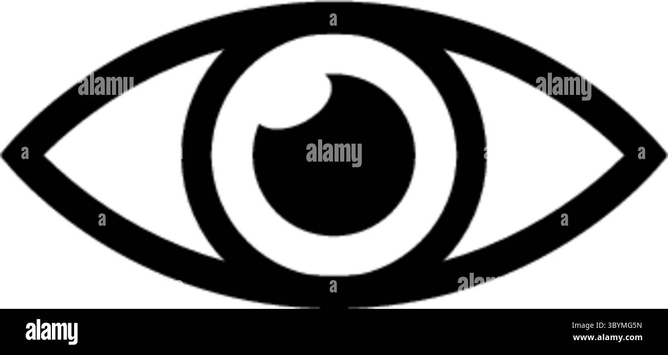 Une représentation graphique minimaliste d'un œil humain en noir et blanc. Le design est épuré et moderne, en se concentrant sur les éléments essentiels d'un œil. Illustration de Vecteur