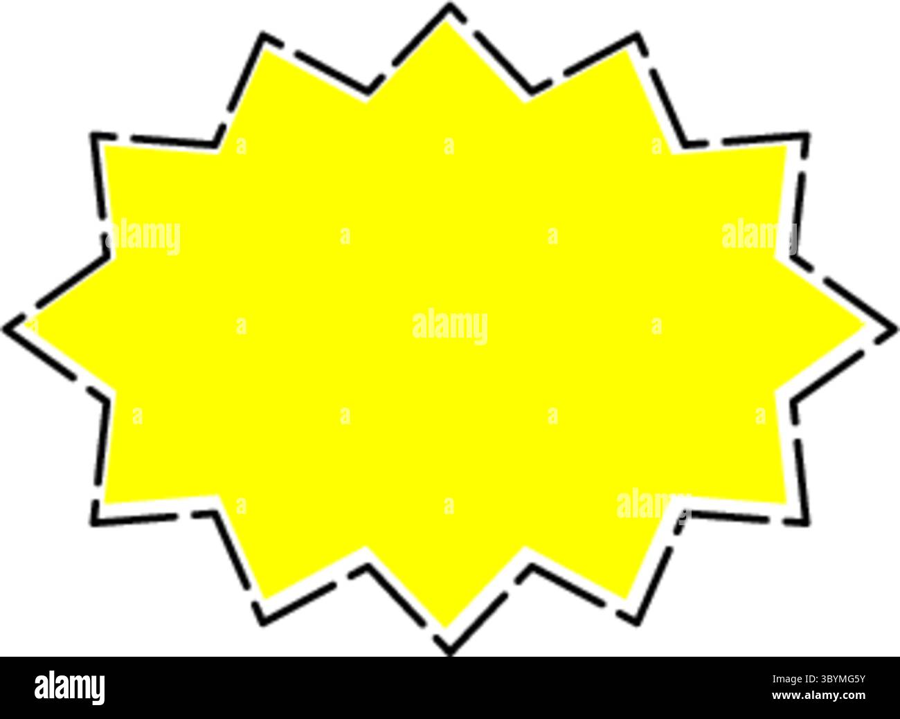 Une forme d'étoile jaune éclatante avec un contour sombre et des bords pointus dentelés, isolés sur un fond blanc. Illustration de Vecteur