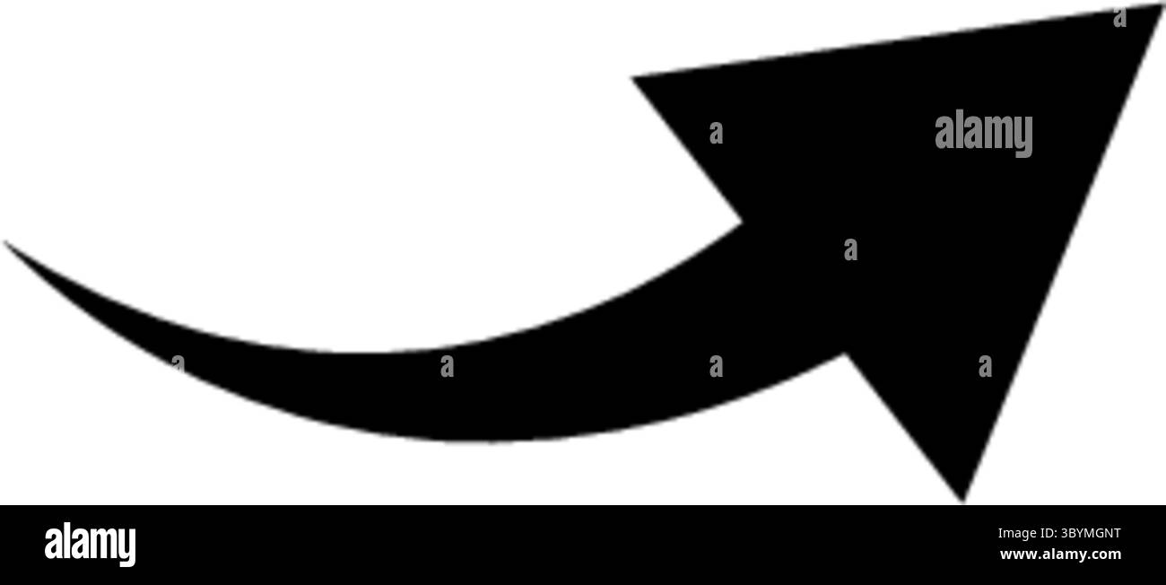 Une flèche noire audacieuse avec une queue incurvée pointe vers le haut et vers la droite sur un fond blanc foncé. Illustration de Vecteur