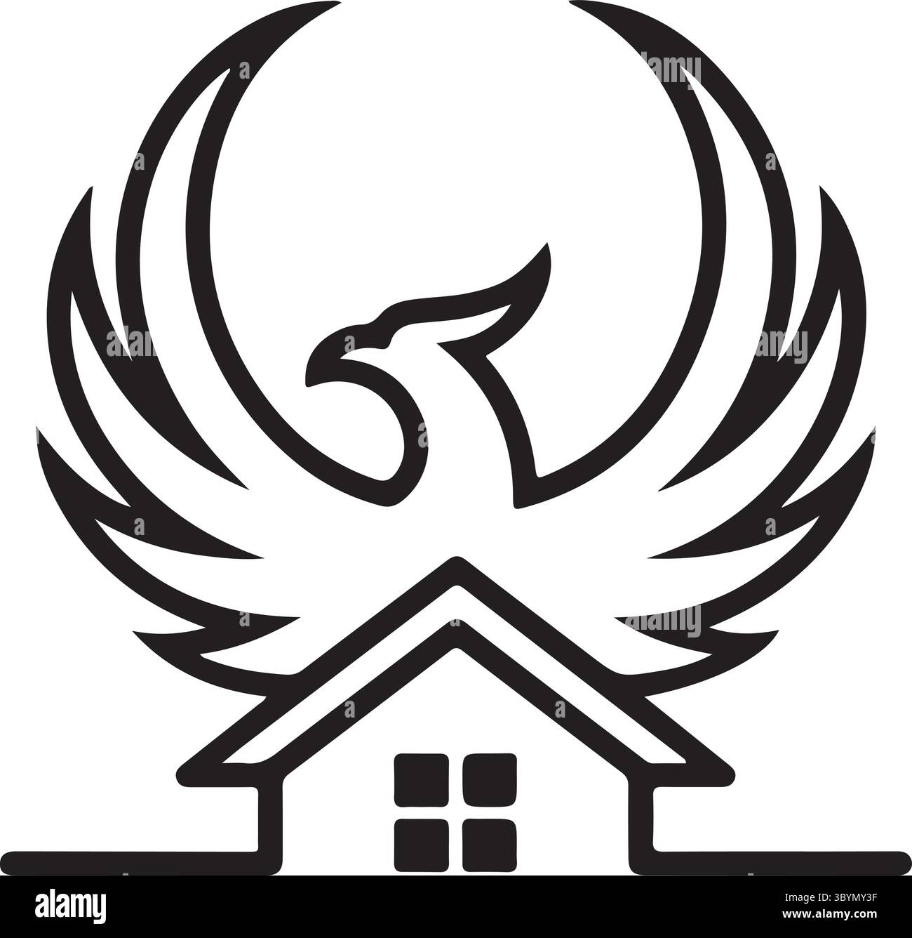 Logo noir et blanc d'une maison phoenix Illustration de Vecteur