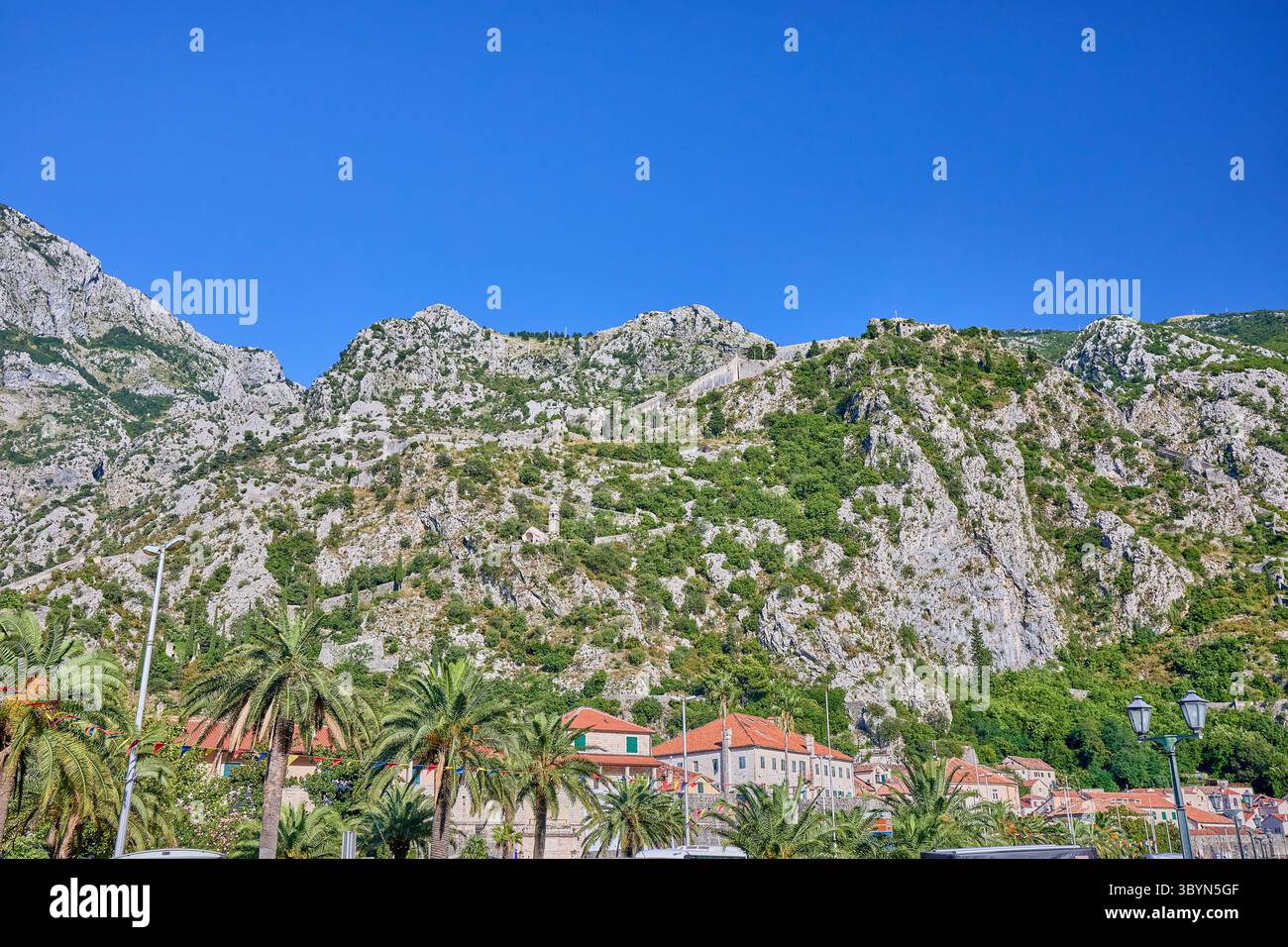 Les murs de Kotor s'étendent autour de la colline de San Giovanni et sont plus de 4,5 km de long, il suit la forme de la ville et des collines, Kotor, Monténégro Banque D'Images Les murs de Kotor s'étendent autour de la colline de San Giovanni et sont plus de 4,5 km de long, il suit la forme de la ville et des collines, Kotor, Monténégro Banque D'Images