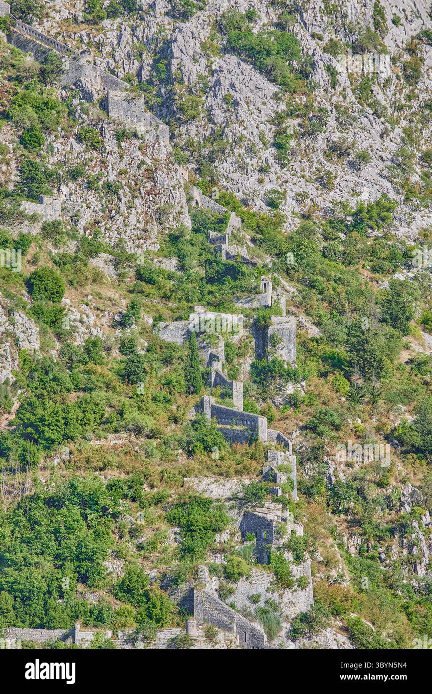 Les murs de Kotor s'étendent autour de la colline de San Giovanni et sont plus de 4,5 km de long, il suit la forme de la ville et des collines, Kotor, Monténégro Banque D'Images Les murs de Kotor s'étendent autour de la colline de San Giovanni et sont plus de 4,5 km de long, il suit la forme de la ville et des collines, Kotor, Monténégro Banque D'Images