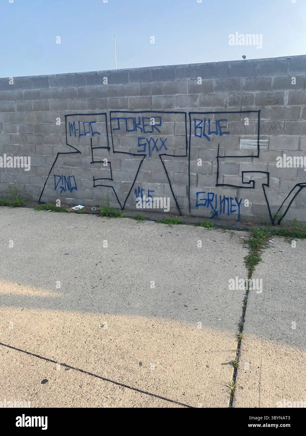 Les identifiants ETGC W7M comprennent les graffitis « ETGC », les bandanas bleus, les signes de main Crip et les tatouages marqués avec « SCRG », « ETG » et « W7M ». Banque D'Images