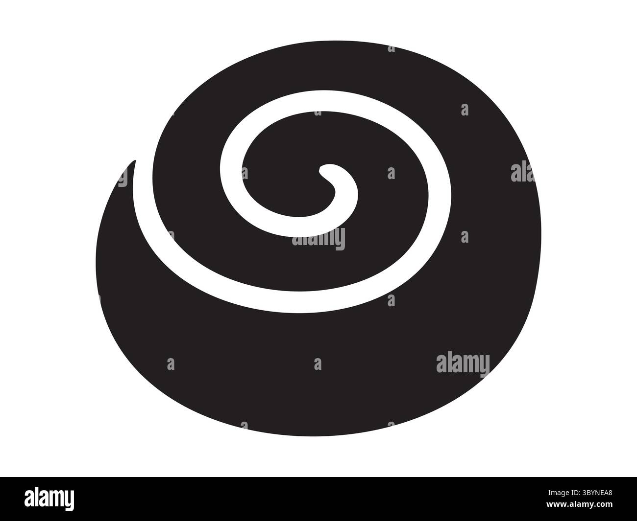 Silhouette noire de pâte tourbillon rouleau cannelle isolée sur fond blanc, illustration graphique. Concept de pain sucré, dessert, pâtisserie petit déjeuner, fo Illustration de Vecteur