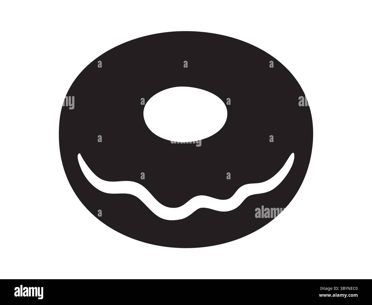 Silhouette noire de beignet avec glaçure et trou au centre, isolé sur fond blanc, illustration graphique. Concept de pâtisserie sucrée, dessert, boulangerie Illustration de Vecteur
