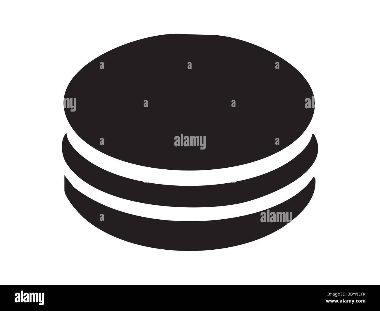 Silhouette noire de biscuit macaron français isolé sur fond blanc, illustration graphique. Concept de dessert, pâtisserie sucrée, friandise, d Illustration de Vecteur