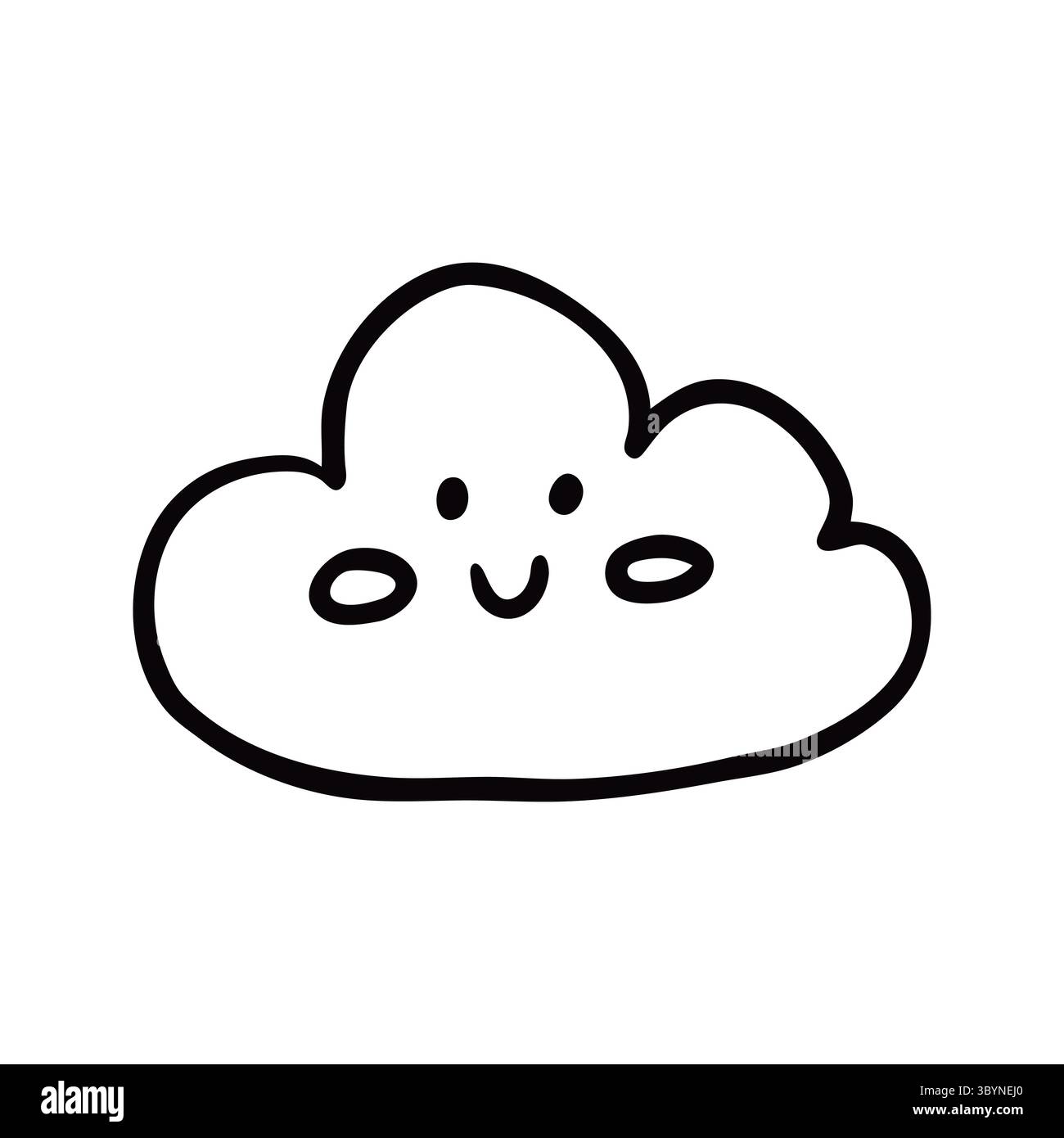 Illustration fantaisiste en noir et blanc avec un nuage souriant avec un design ludique. Parfait pour le décor des enfants, les livres d'histoires, ou amusant éducatif m Illustration de Vecteur