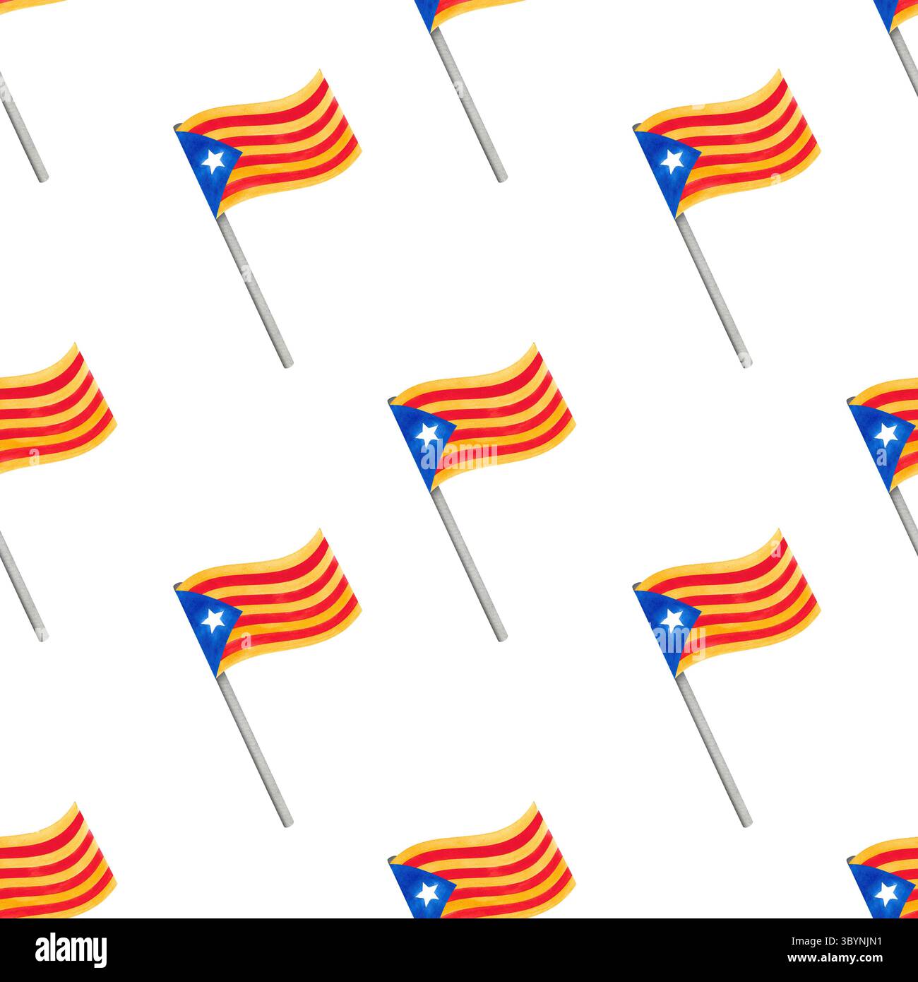 La diada Catalogne illustration de la fête nationale avec drapeau et symboles. Motif aquarelle sans couture avec guirlande festive, drapeau catalan et confettis. Main- Banque D'Images