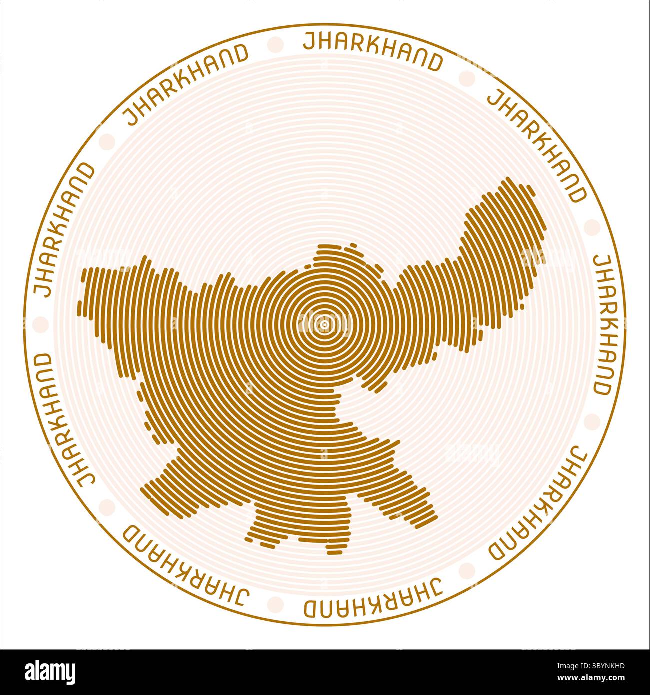 Logo rond Jharkhand. Forme d'état de la construction des anneaux. Texte de Jharkhand autour de l'état. Illustration vectorielle. Illustration de Vecteur