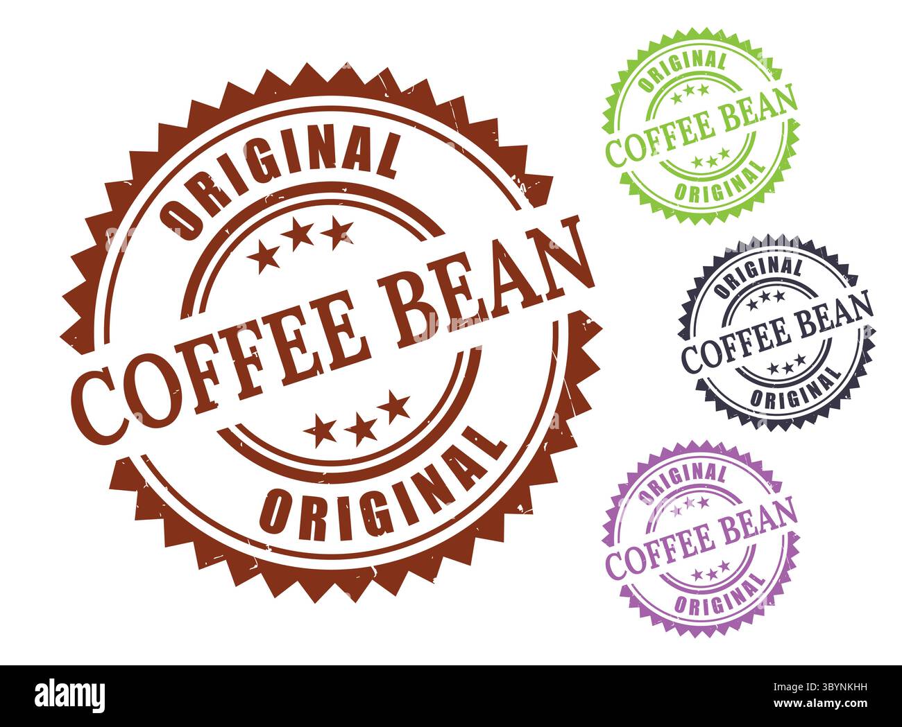 Une collection originale de timbre logo de haricot de café, ensemble vectoriel de marque de café rustique Illustration de Vecteur