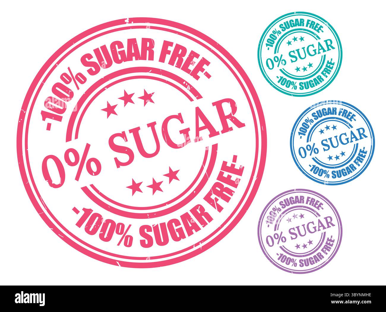 Un ensemble de badges de sucre zéro pour cent, timbres en caoutchouc Grunge pour les produits alimentaires sains Illustration de Vecteur