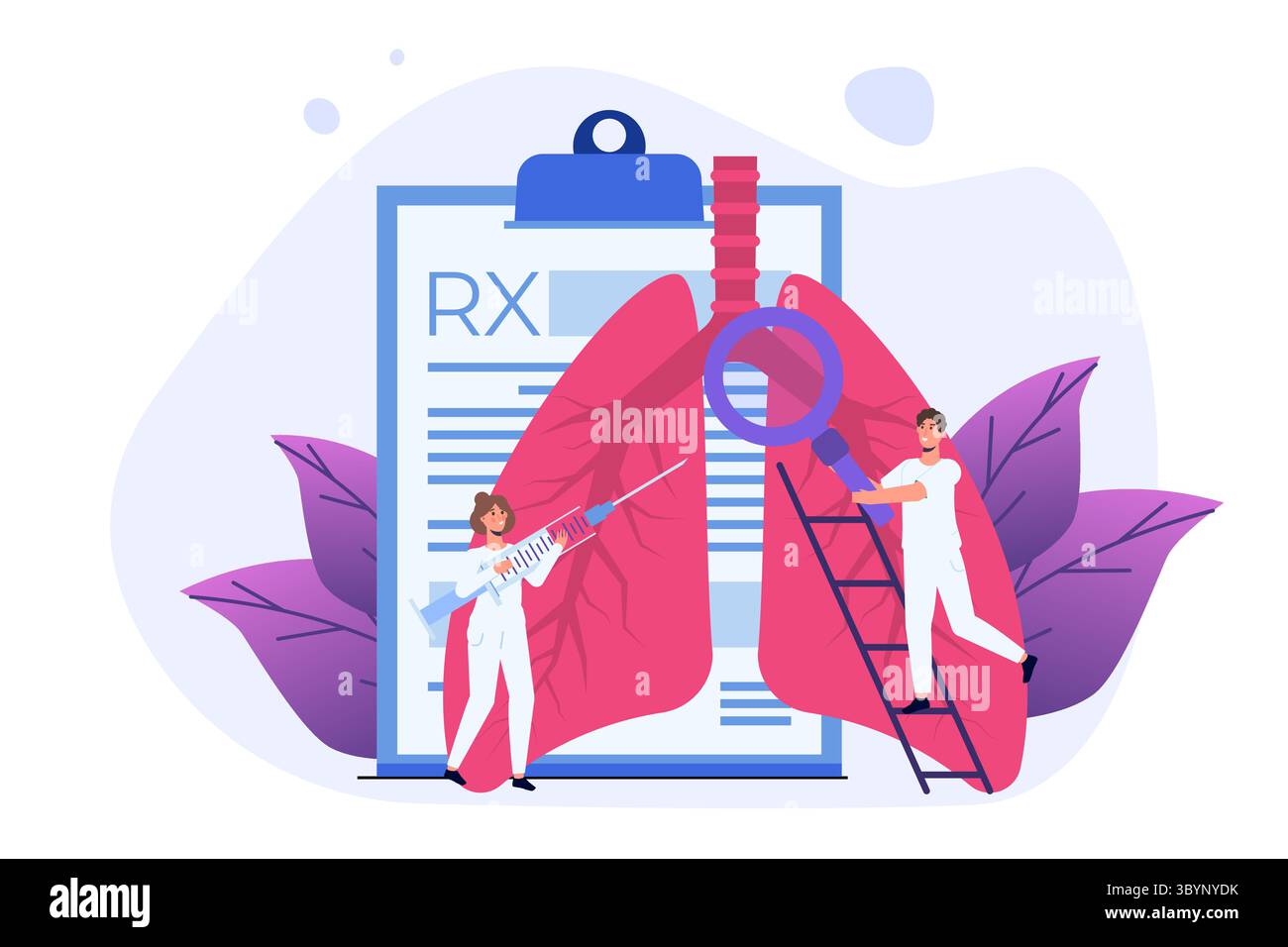 Pneumologie ou illustration vectorielle de concept pulmonaire. De minuscules médecins traitent, l'inspection vérifie les poumons humains. Illustration de Vecteur