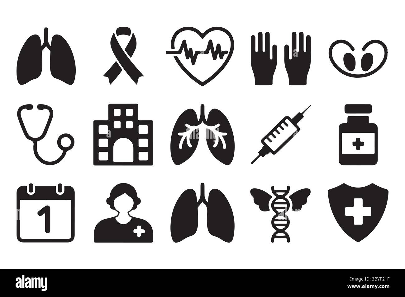 Icônes et symboles de sensibilisation à la Journée mondiale du cancer du poumon Illustration de Vecteur