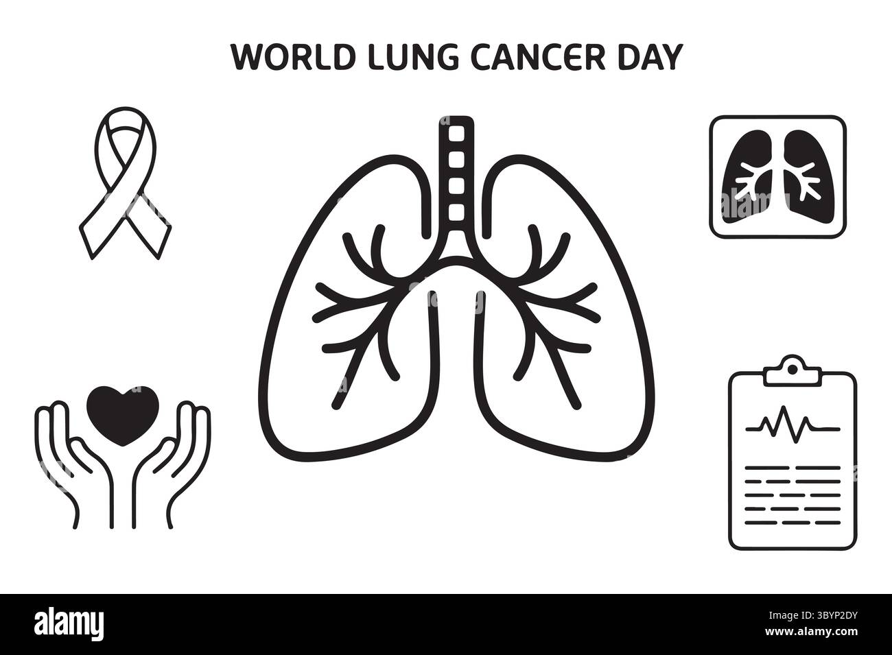 Symbole de sensibilisation à la Journée mondiale du cancer du poumon avec poumons et ruban Illustration de Vecteur