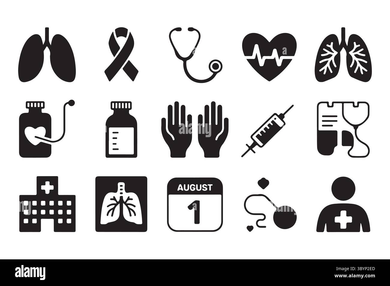 Icônes médicales pour la santé pulmonaire et la sensibilisation au cancer Illustration de Vecteur