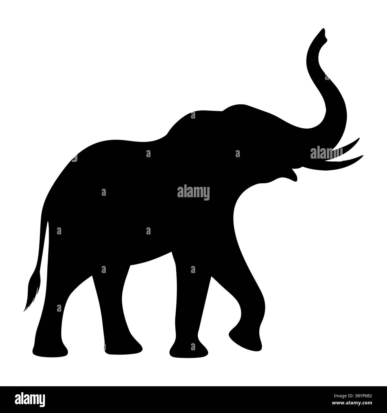 Silhouette d'éléphant marchant avec le tronc vers le haut Illustration de Vecteur