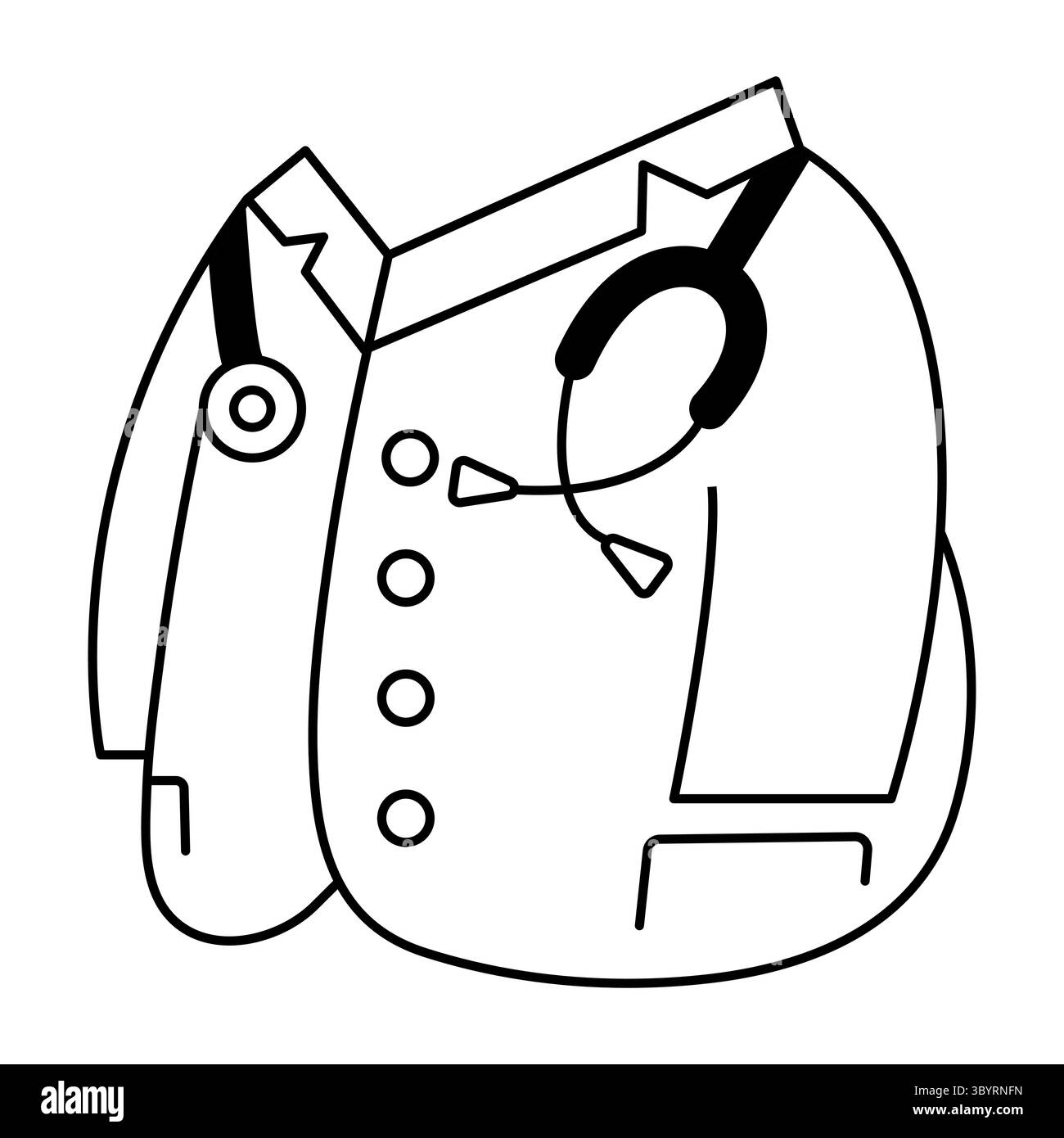 Doctor Coat avec stéthoscope et casque. Blouse de laboratoire Doctors avec boutons proéminents, revers soigneusement pliés et deux accessoires médicaux distincts. Illustration de Vecteur