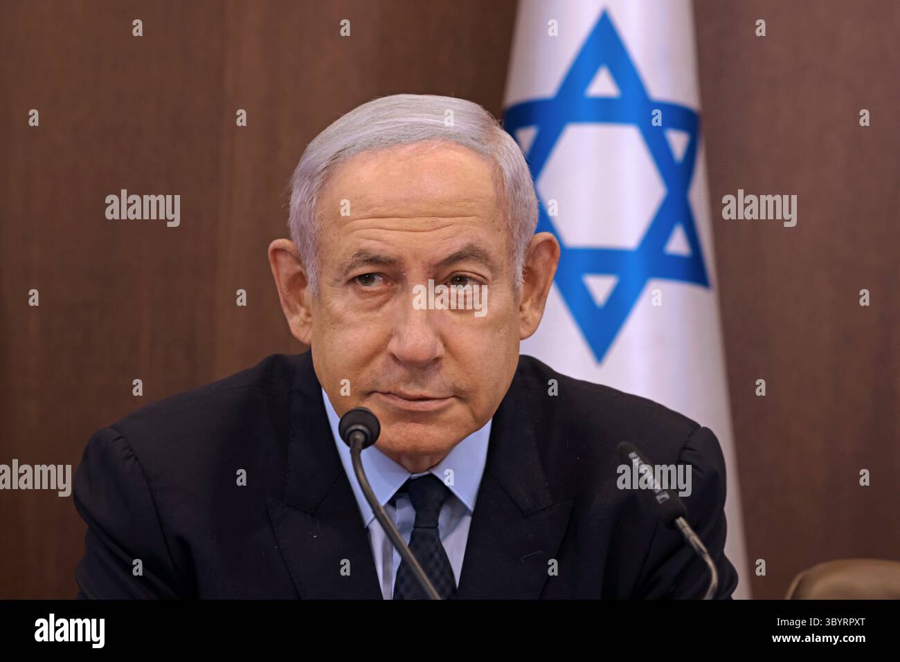 27 août 2023, Jérusalem : Jérusalem (-), 27/08/2023.- le premier ministre israélien Benjamin Netanyahou préside une réunion du cabinet à Jérusalem, le 27 août 2023. (Jerusalén) (crédit image : © Menahem Kahana/POOL via ZUMA Press Wire) Banque D'Images