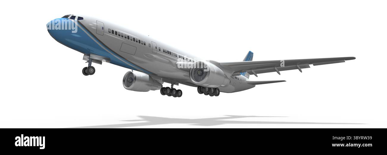 jet 3d, avion de passagers en approche, isolé Banque D'Images