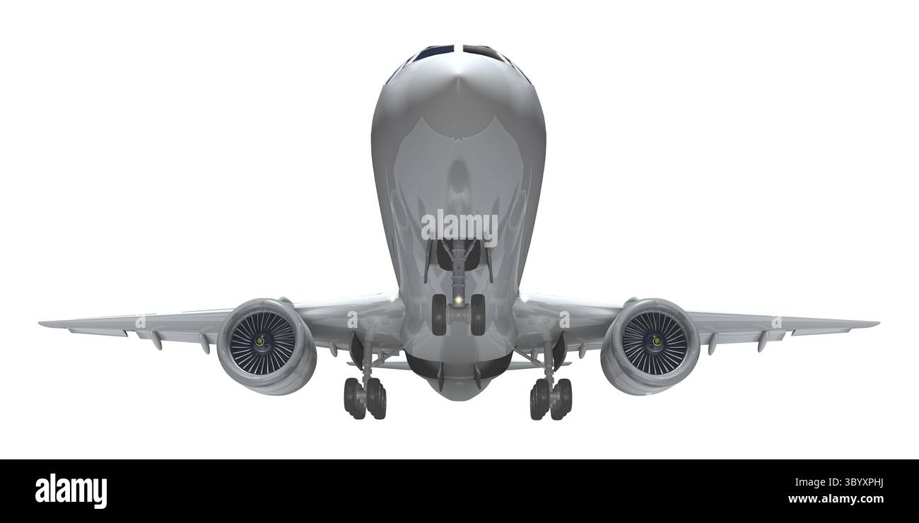 jet 3d, avion de passagers en approche, isolé Banque D'Images