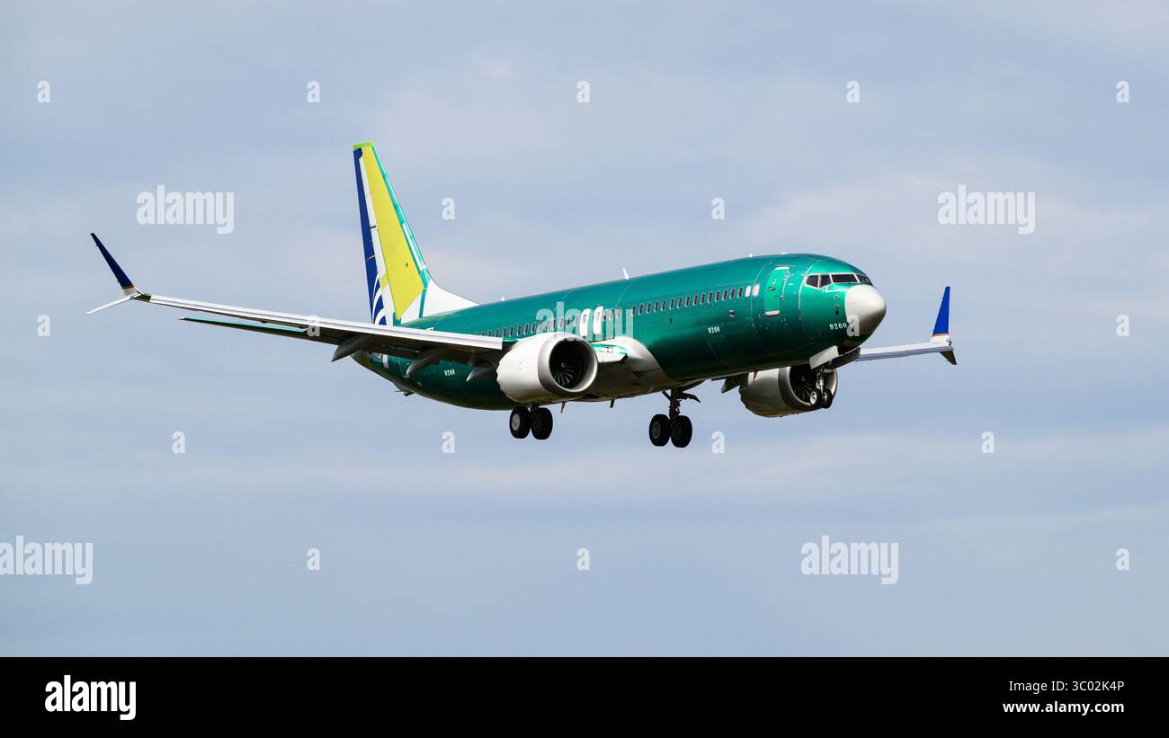 Everett, WA, USA - 18 juillet 2025 ; Boeing 737 Max 8 sur le premier vol d'essai avant livraison à Copa Airlines Banque D'Images