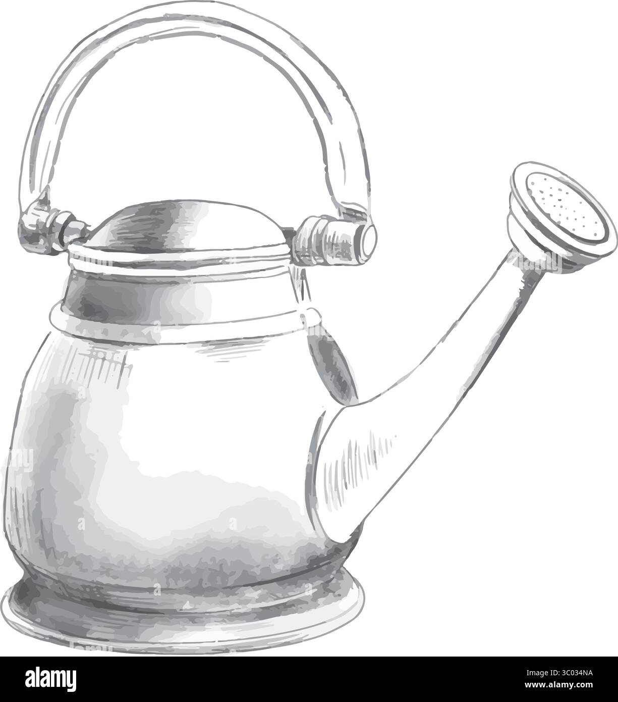 Un charmant arrosoir en métal qui est parfait pour les amateurs de jardinage et ajoute également un flair élégant à la décoration de la maison. Illustration vectorielle dessinée à la main en graphiques noir et blanc. Illustration de Vecteur
