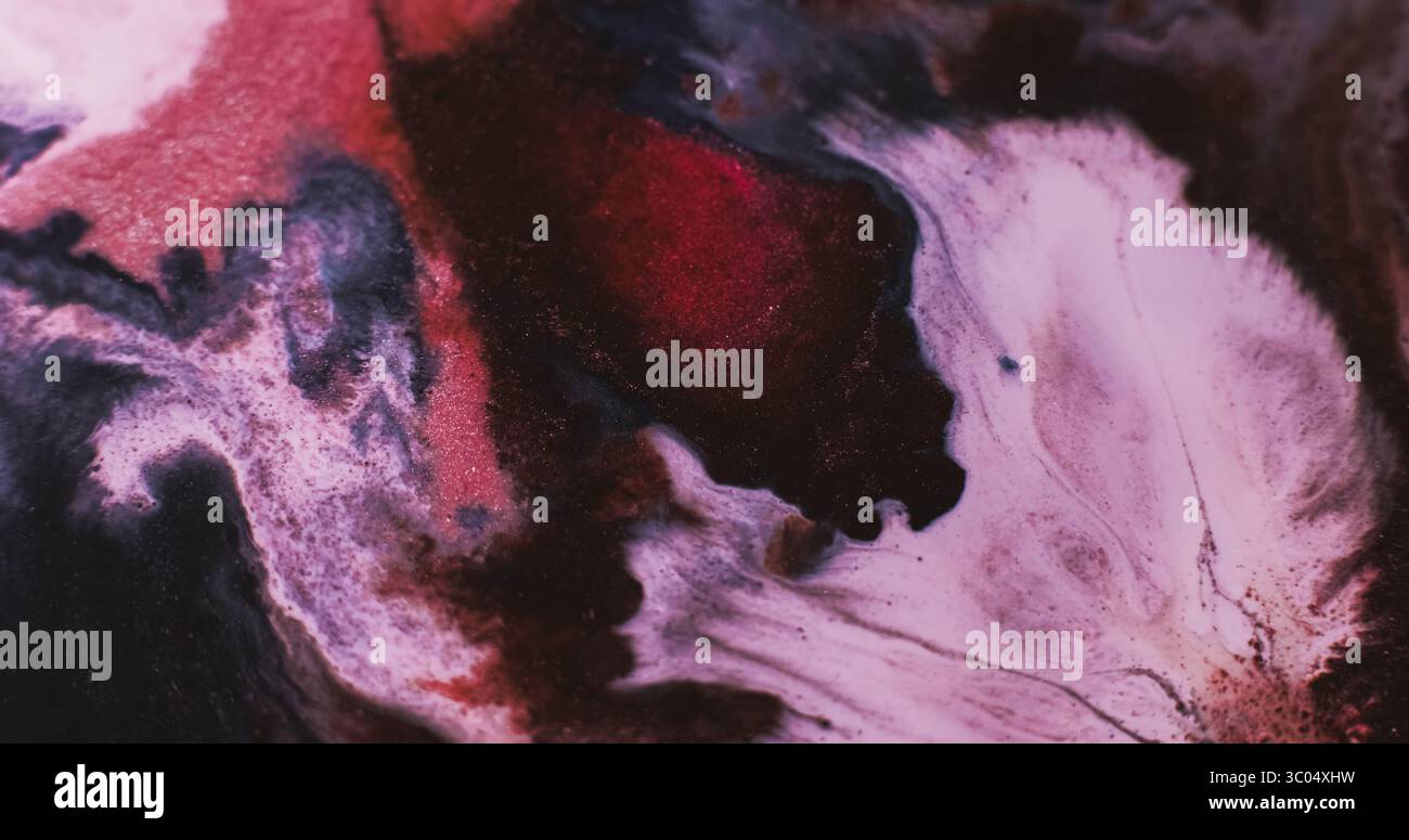 Vague scintillante. Particules d'eau. Encre colorée bleu marron flou dans le fluide acrylique de substance brillante se répandant sur fond abstrait. Banque D'Images