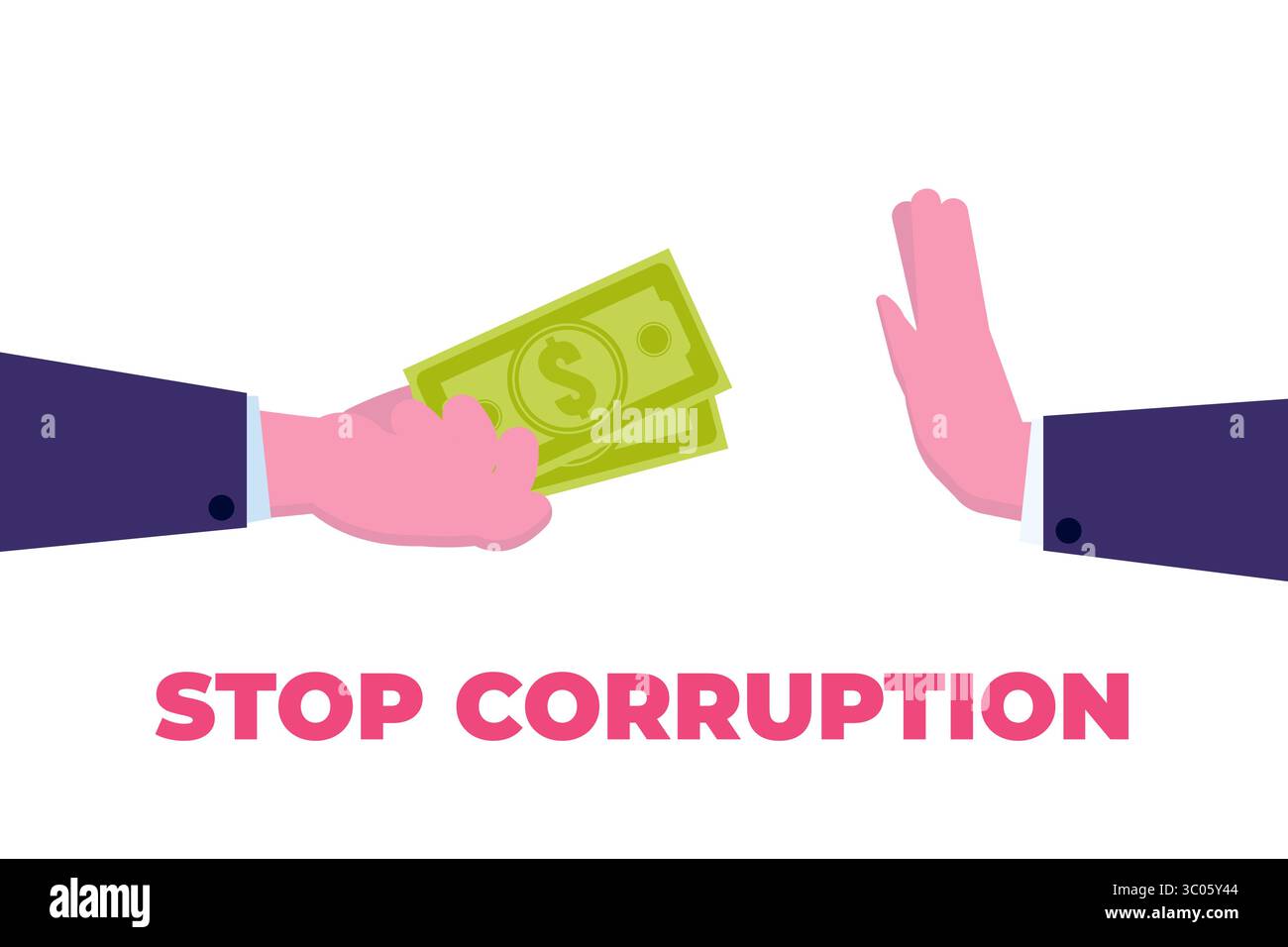 Arrêter le concept de corruption. Homme d'affaires refusant le pot-de-vin offert. Illustration vectorielle. Illustration de Vecteur