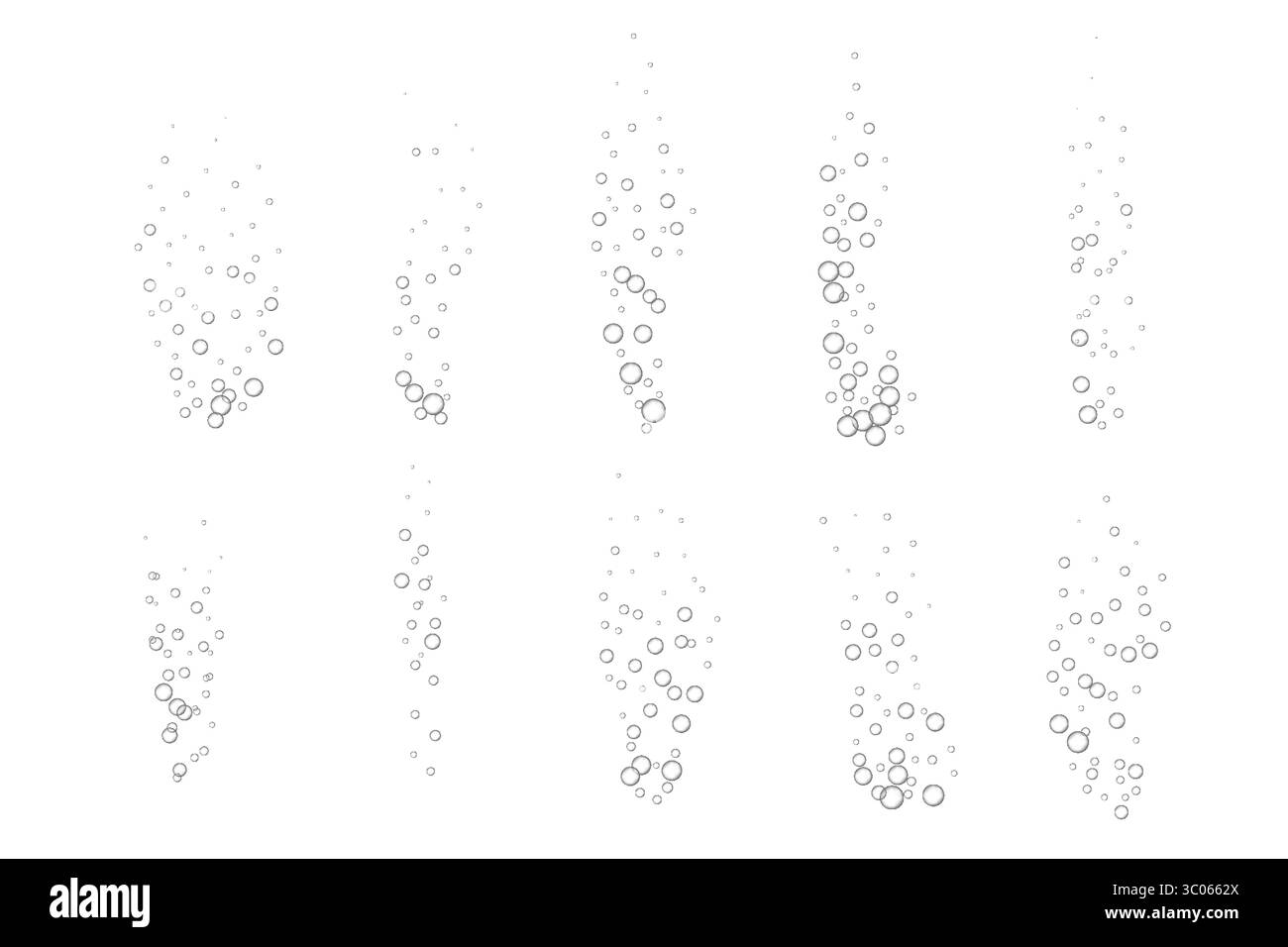 Bulles effervescentes d'eau pétillante sur fond blanc. Scintillement pétillant. Ensemble de vecteurs isolés. Illustration de Vecteur