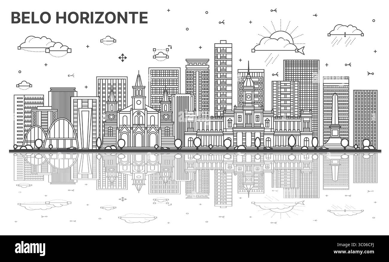 Aperçu Belo Horizonte Brésil ville skyline avec des bâtiments modernes et historiques et des reflets isolés sur blanc. Illustration vectorielle. Belo Horizonte ville Illustration de Vecteur