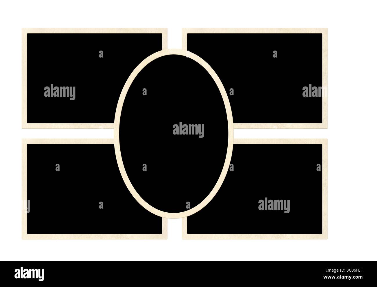 Collage de modèle avec cinq photos de cadre rétro. Grille d'album d'images de moodboard pour scrapbooking. Tableau d'humeur de style vintage. Isolé sur dos blanc Banque D'Images