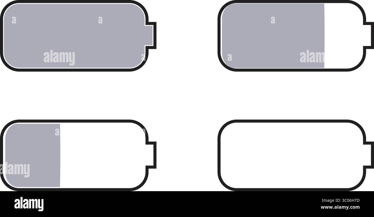 Indicateurs d'état de la batterie Un ensemble d'indicateurs d'état de la batterie montrant différents niveaux de charge de pleine à vide, mettant l'accent sur l'importan critique Illustration de Vecteur