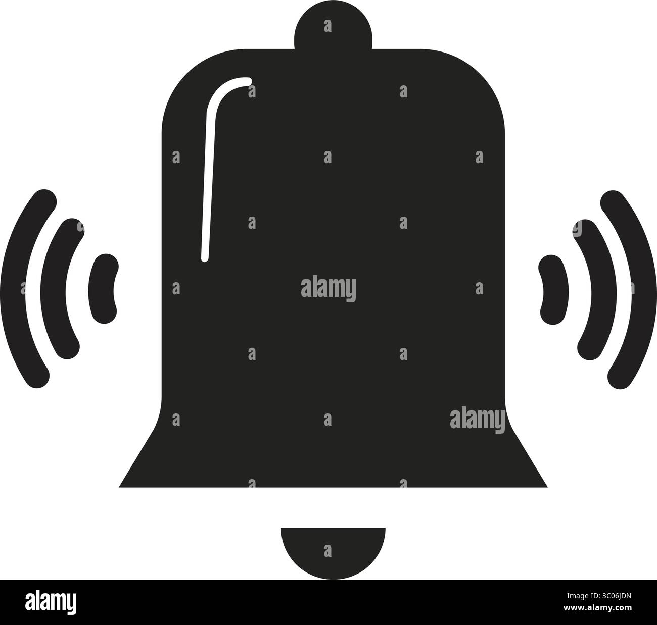 Icône de cloche de notification : une icône de cloche noire simple et propre, parfaite pour les conceptions numériques, les sites Web et les applications, symbolisant les alertes et les notifications Illustration de Vecteur