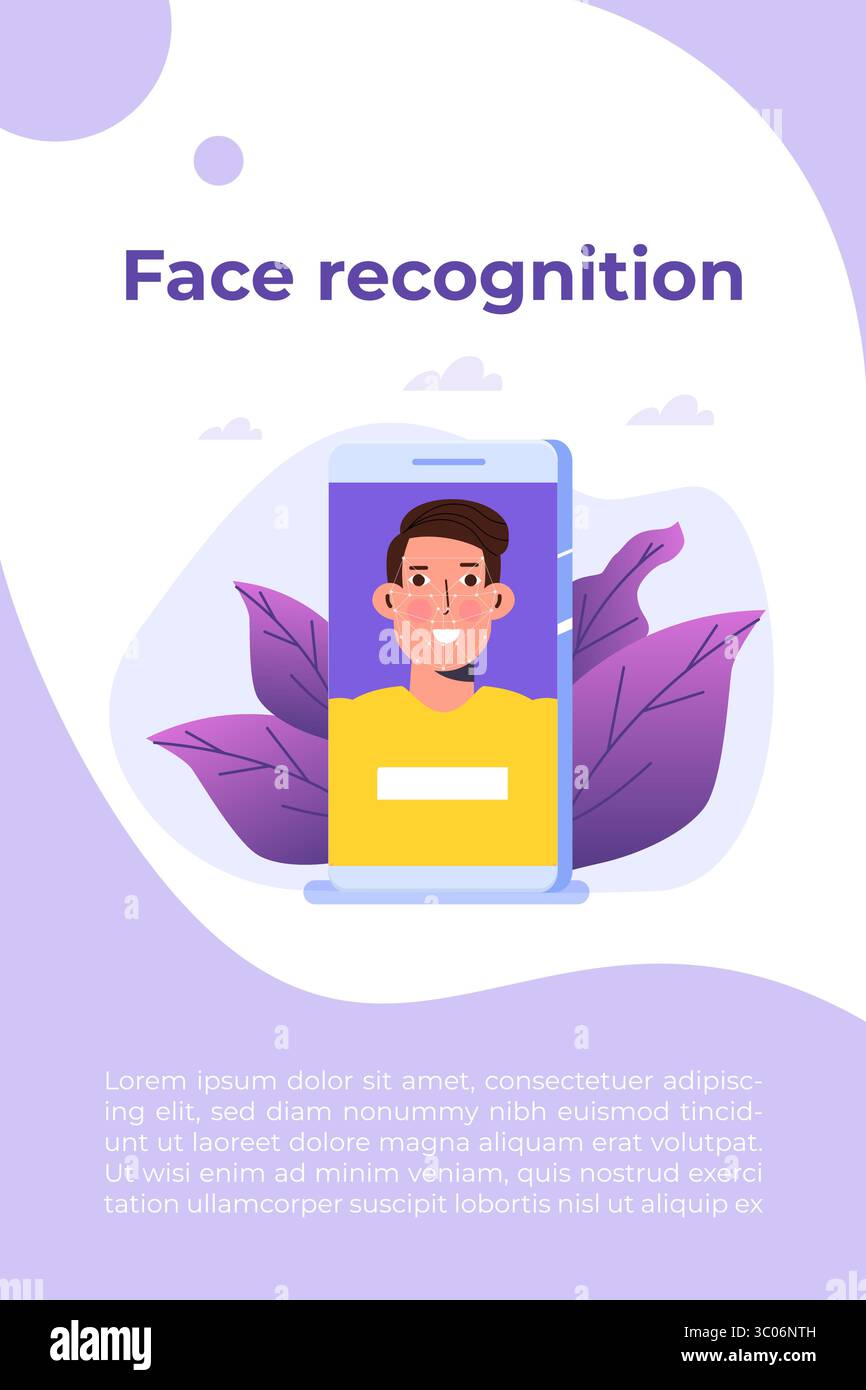 Biometric security identification, face recognition system concept. Vector illustration. Illustration de Vecteur