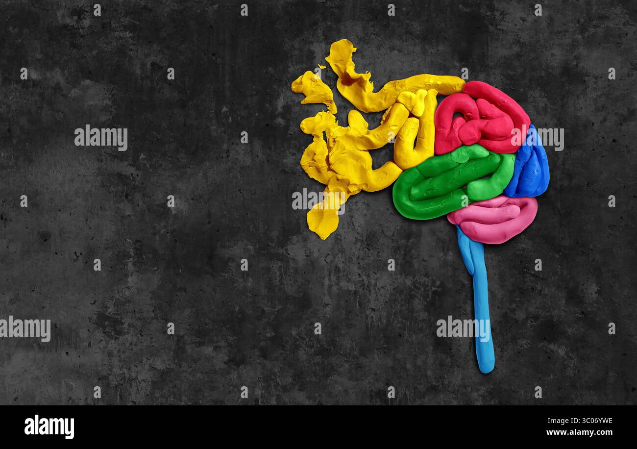 Traumatisme crânien et neuroplasticité comme symbole de la psychologie neurologique ou psychiatrie comme perte de mémoire ou dommages neurologiques comme modélisation de l'argile R Banque D'Images