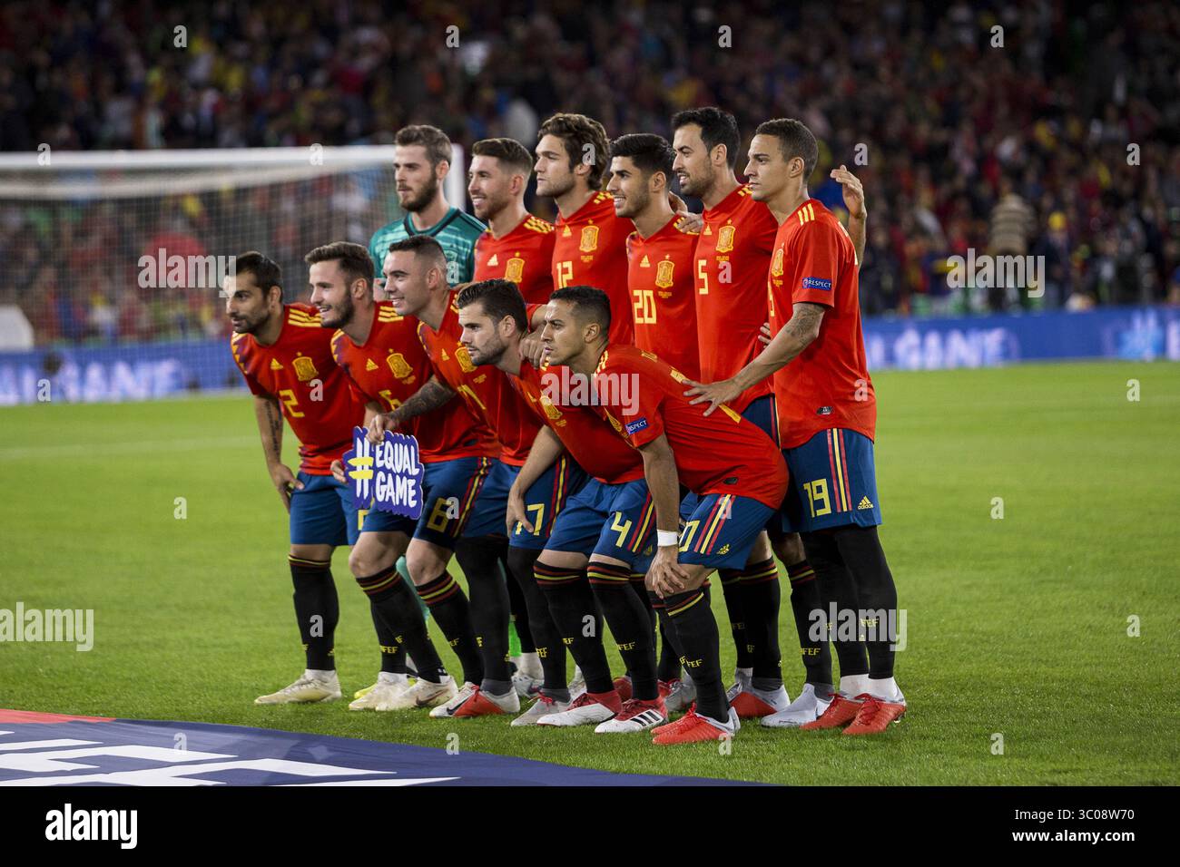 15 octobre 2018 - Séville, Espagne - formation de l'Espagne avant le match de football du Groupe A4 de l'UEFA Nations League entre l'Espagne et l'Angleterre au stade Benito Villamarin (crédit image : © Daniel Gonzalez Acuna/ZUMA Wire) Banque D'Images