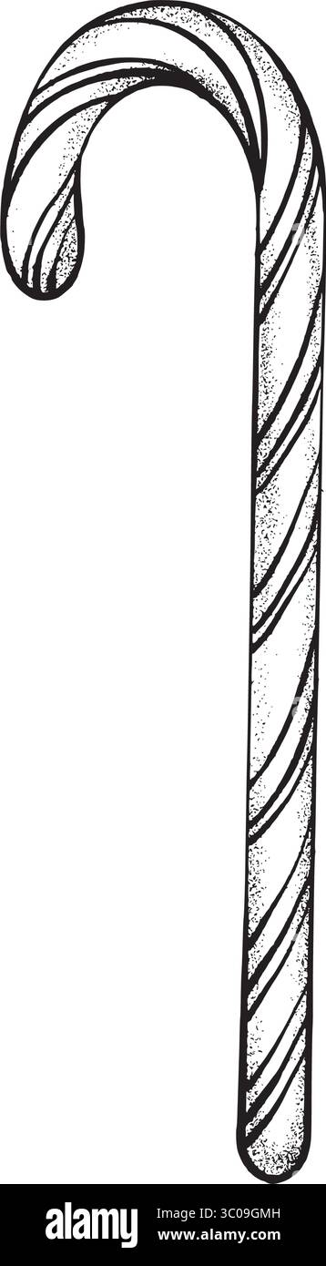 Bâton de canne à bonbons, dessin dans le style graphique vectoriel. Parfait pour le décor de Noël, les cartes de vacances, les motifs festifs, les emballages saisonniers et l'artisanat d'hiver Illustration de Vecteur