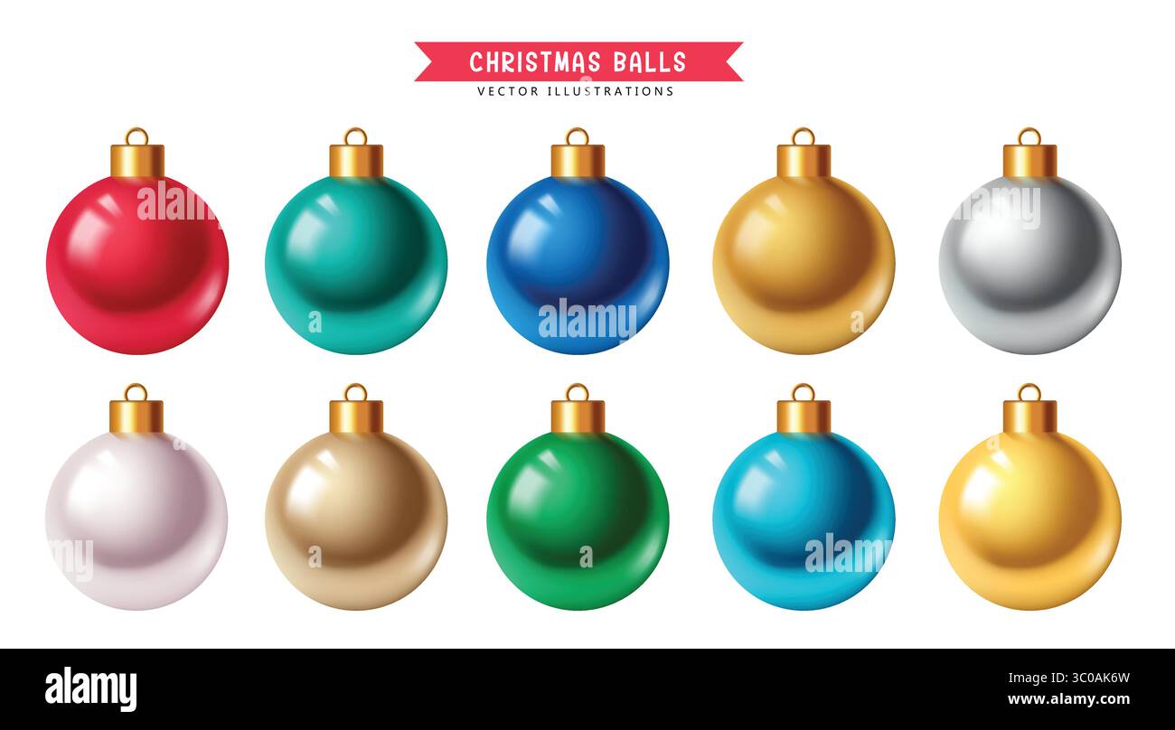 Boules de Noël Clipart Set, ensemble Clipart d'ornement de Noël festif, collection brillante de boules de Noël pour l'illustration vectorielle de conception de Noël et d'hiver Illustration de Vecteur